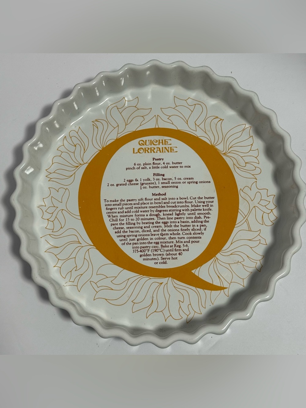 ⁠VTG 70s Ceramic Ruffled Quiche Tart Dish Recipe Yellow Pie Pan MCM Kitchenware